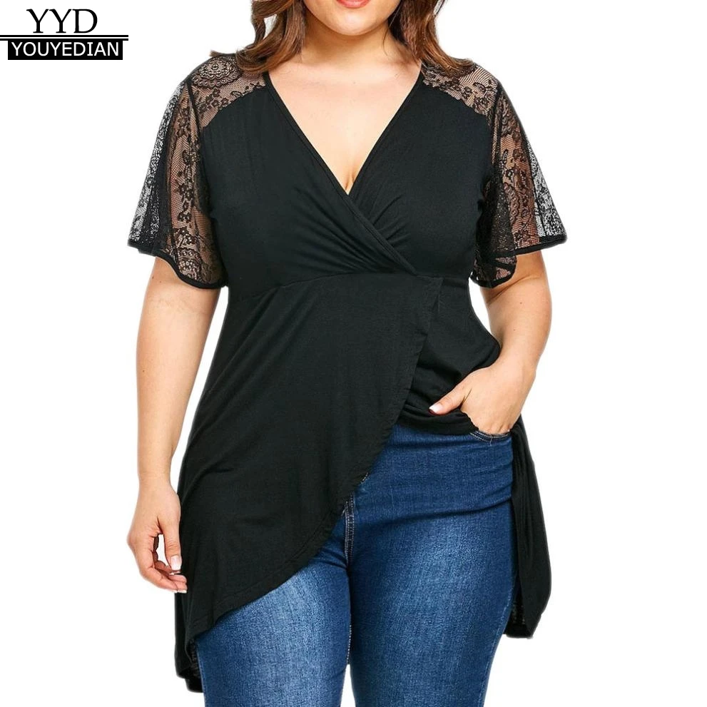 Plus Size 5XL Summer Womens Tops and Blouses Vintage Lace Patchwork Asymmetric Tee Shirts Casual Short Sleeve Women Clothes
Plus Size 5XL Summer Womens Tops and Blouses Vintage Lace Patchwork Asymmetric Tee Shirts Casual Short Sleeve Women Clothes