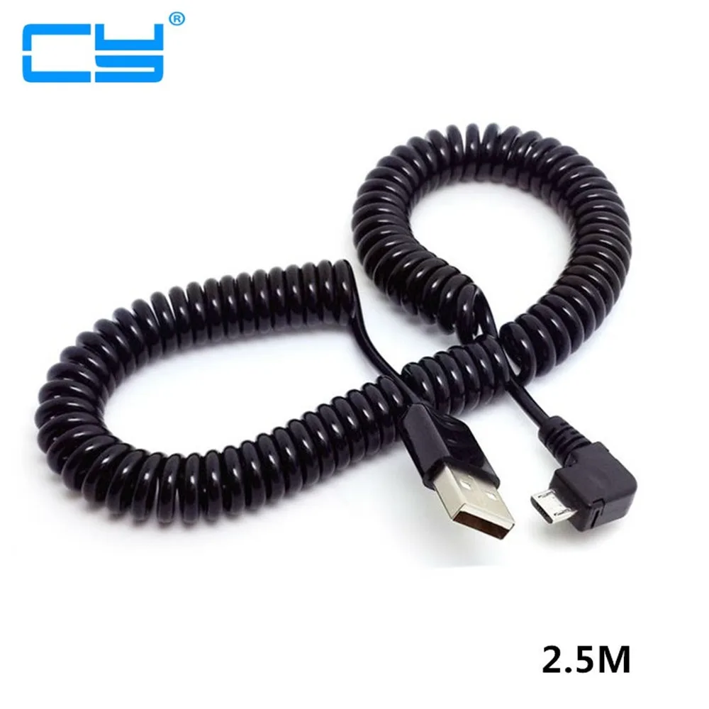 

3M/10FT 90 degree right elbow Spring Coiled USB 2.0 Male to Micro USB Data Sync Charger Cable for Android mobile phones