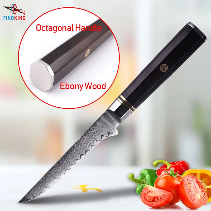 FINDKING Professional 6 inch Boning Knife Ebony Wood Octagonal Handle Ladder Pattern 67 Layers Damascus Steel Knife
FINDKING Professional 6 inch Boning Knife Ebony Wood Octagonal Handle Ladder Pattern 67 Layers Damascus Steel Knife