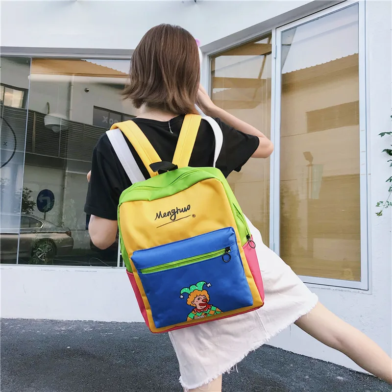 Menghuo Panelled Backpack Women Large Capacity School Backpack Bags for Girls 2018 Clown Printing Ultralight Backpack MochilasIMG_8348