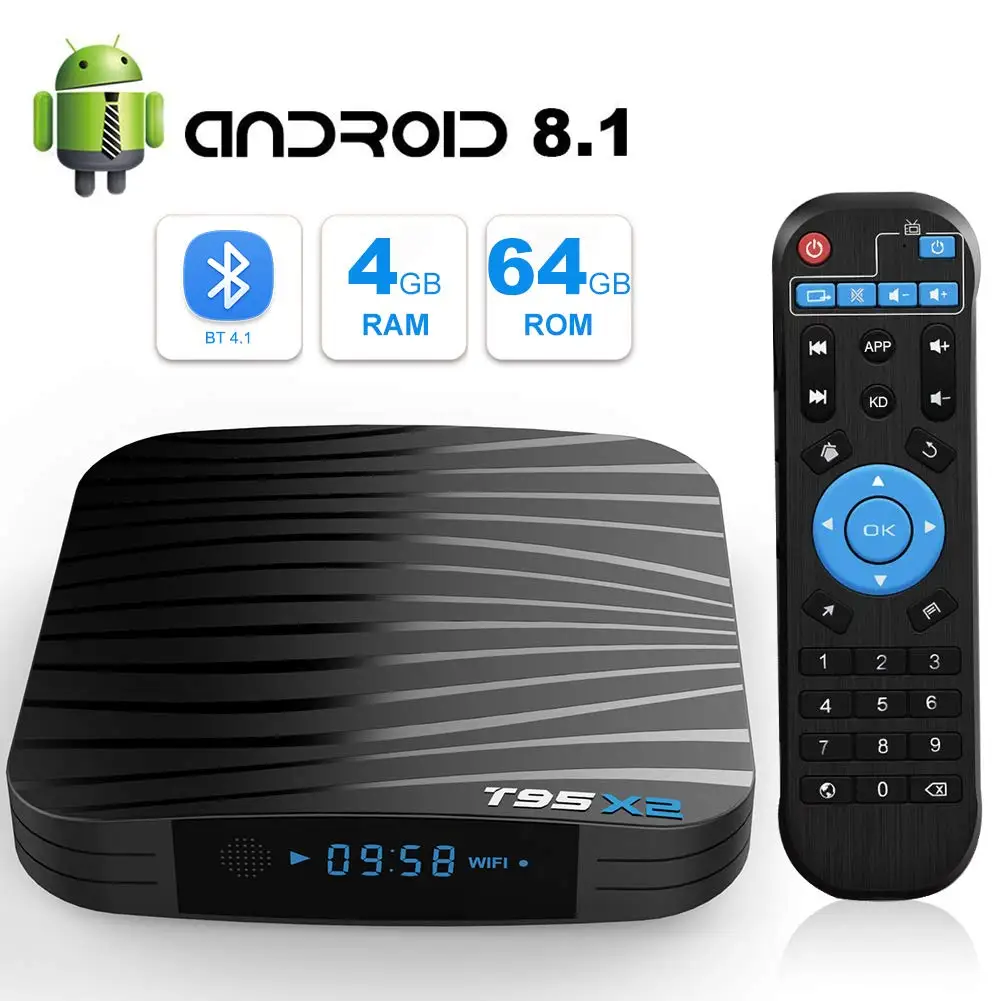 

T95X2 Smart Android 8.1 Tv Box 2GB 16GB 4GB 32GB 64GB Amlogic S905X2 Quad Core H.265 4K WIFI Box TV Youtube Media Player T95 X2