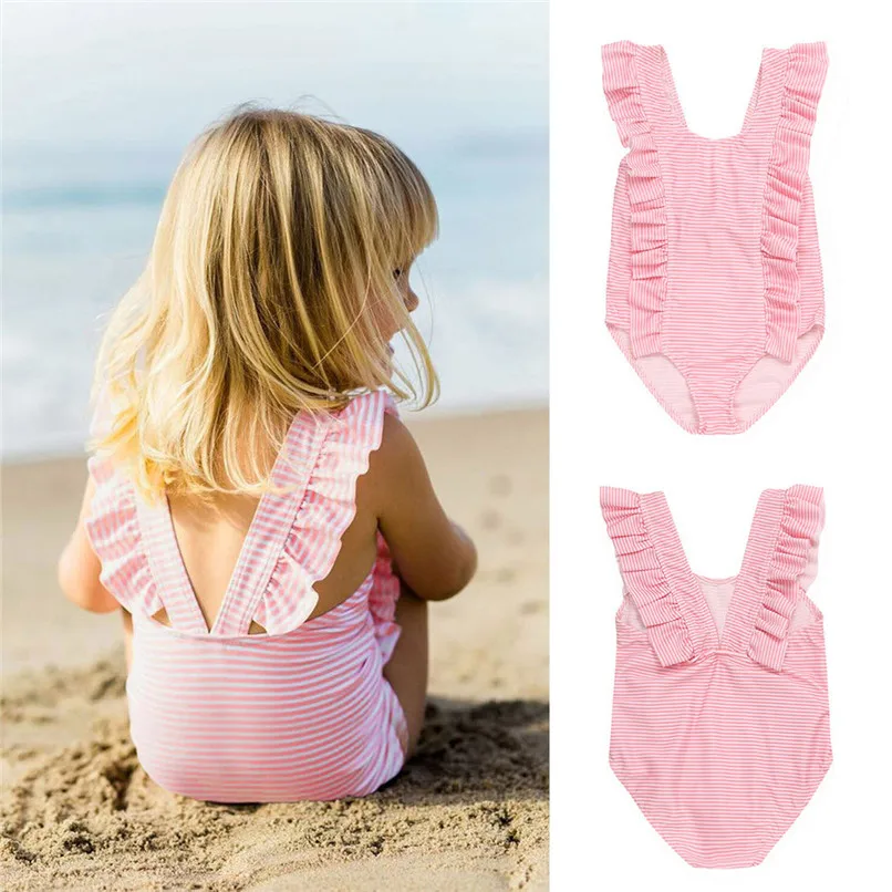 Summer Swimwear for Girls Infant Kids Baby Girls Striped Ruffles Backless One Pieces Swimwear Beach Swimsuit Clothes JE22#F (7)
