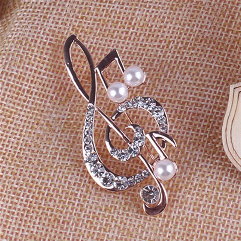 

Elegant Music Note brooch for women girl dress Accessories Gold crystal brooch rhinestone pins 5.6cm*3cm