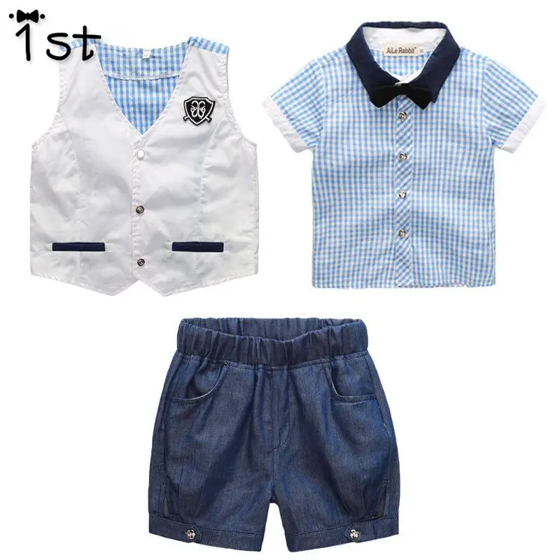 1st Boy baby clothes suit gentleman suits 3pcs vest T shirt pants plaid bow shorts summer set children s clothing Free shippin
1st Boy baby clothes suit gentleman suits 3pcs vest T shirt pants plaid bow shorts summer set children s clothing Free shippin