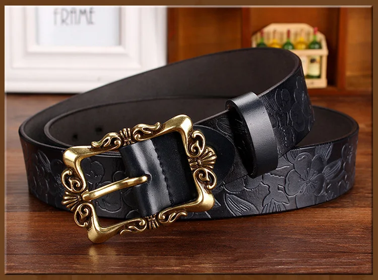 Fashion Wide Genuine leather belts for women Vintage Floral Pin buckle Woman belt High quality Second Layer Cowskin jeans strap Sadoun.com