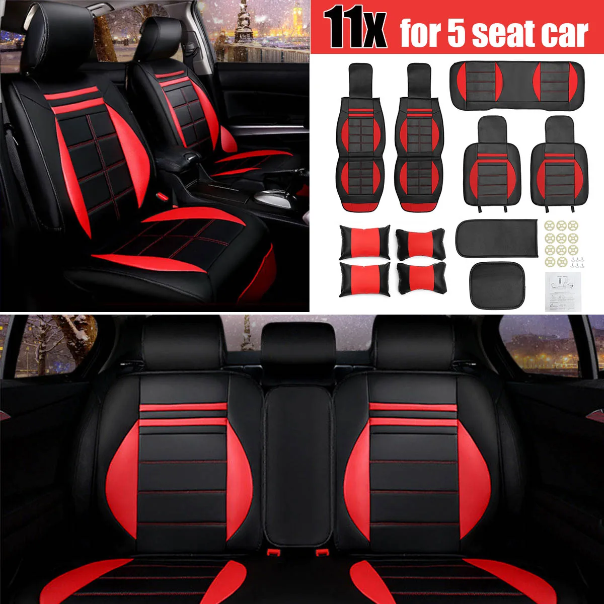Autoleader 11Pcs Luxury PU Leather Full Surround Car Seat Cover Cushion Set For 5 Seat Car Universal
Autoleader 11Pcs Luxury PU Leather Full Surround Car Seat Cover Cushion Set For 5 Seat Car Universal