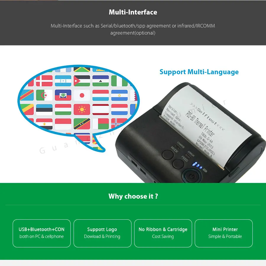 Free SDK 80mm Mobile Portable Thermal Receipt Printer Android Bluetooth