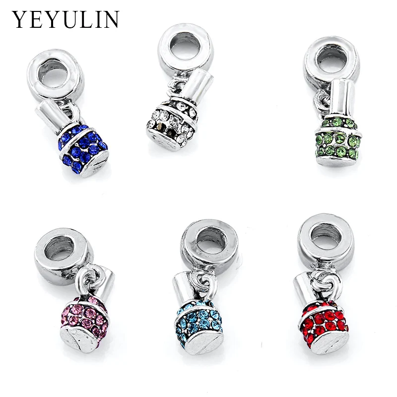 New Design Alloy Silver Color Big Hole Hanging Beads Rhinestone Nail Polish Dangling Charms For DIY Accessories 10pcs
New Design Alloy Silver Color Big Hole Hanging Beads Rhinestone Nail Polish Dangling Charms For DIY Accessories 10pcs