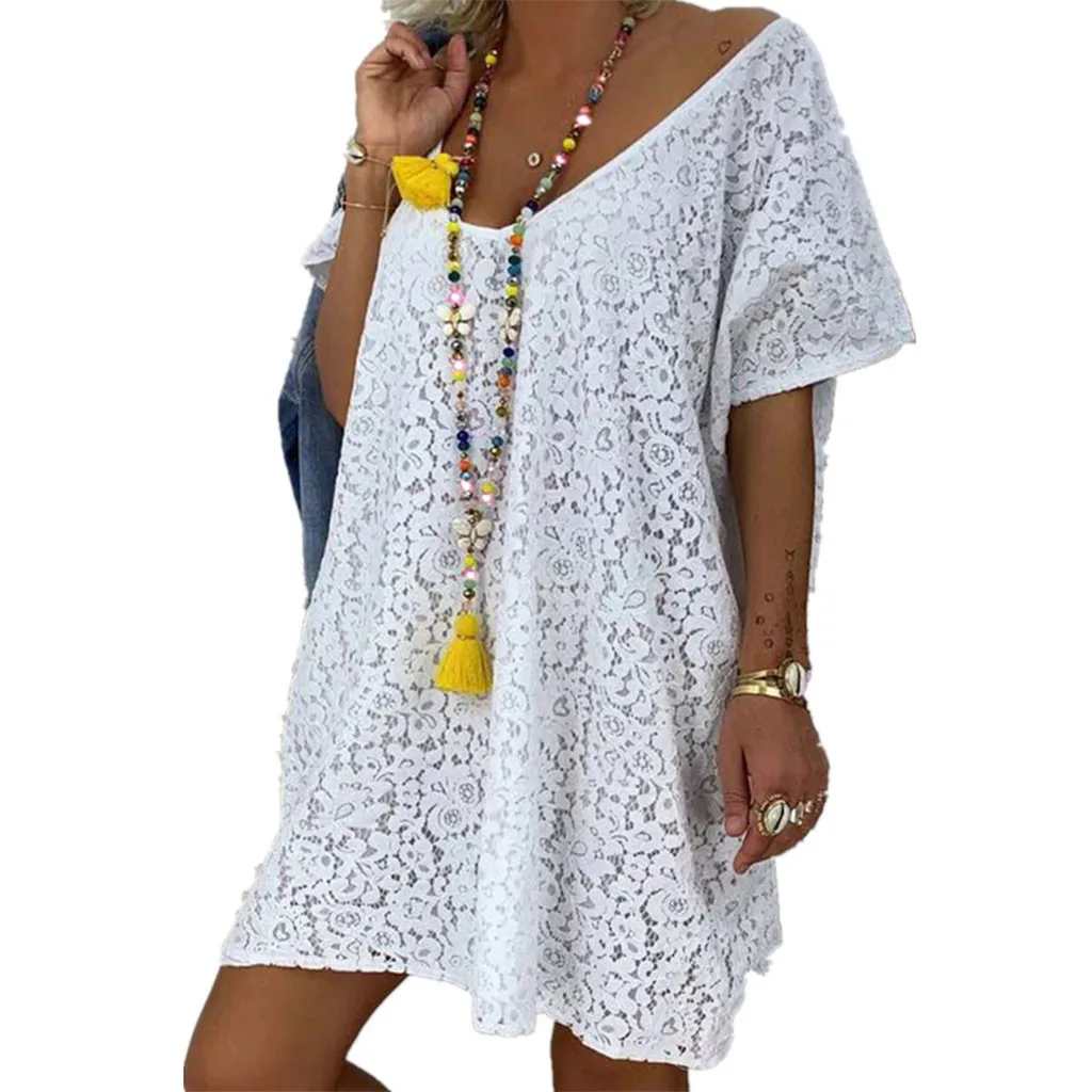 Women's Lace Short Sleeve V-Neck Casual Print Dress Short Beach Dress Hollow Out Summer Boho Beach Dresses vestidos verano
Women's Lace Short Sleeve V-Neck Casual Print Dress Short Beach Dress Hollow Out Summer Boho Beach Dresses vestidos verano