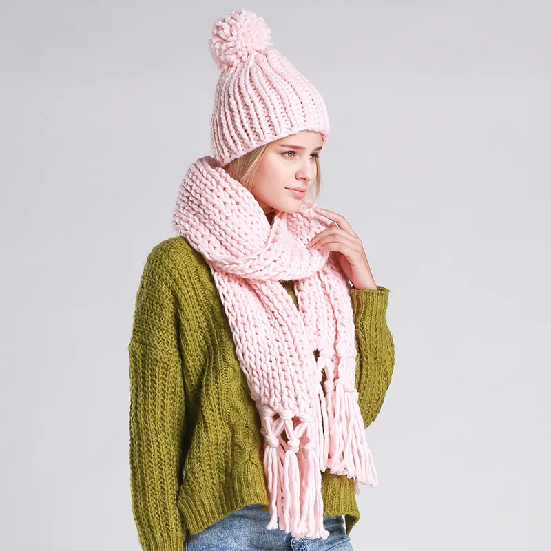 Pure handmade scarf hat two pieces of pure color tassel oversized thick warm women scarf beanies sets girls winter wear caps
Pure handmade scarf hat two pieces of pure color tassel oversized thick warm women scarf beanies sets girls winter wear caps