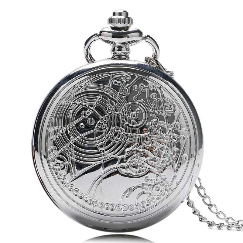 

Gift Women Men Doctor Who Silver Necklace Steampunk Vintage Retro Pendant Full Hunter Pocket Watch Quartz Long Chain