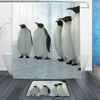 Sea Animal Shower Curtain and Mat Set, Black and White Penguins Waterproof Fabric Bathroom Curtain and Rug Set with Hooks 
Sea Animal Shower Curtain and Mat Set, Black and White Penguins Waterproof Fabric Bathroom Curtain and Rug Set with Hooks