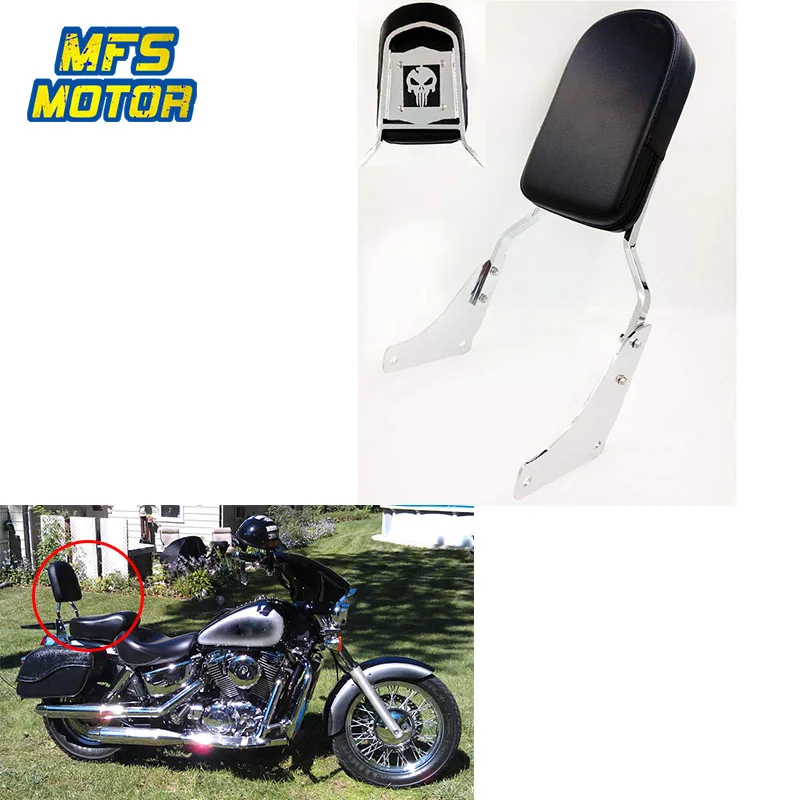 

For 95-10 Honda ACE 1100 Tourer Motorcycle Skull Rear Steel Metal Backrest Passenger Sissy Bar Cushion Leather Pad Chrome