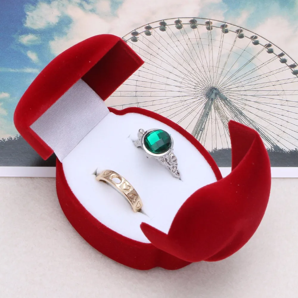 

JAVRIK Velvet Red Color Engagement Wedding Couple Ring Earring Jewelry Display Storage Box Case Gift Boxex 2S40345