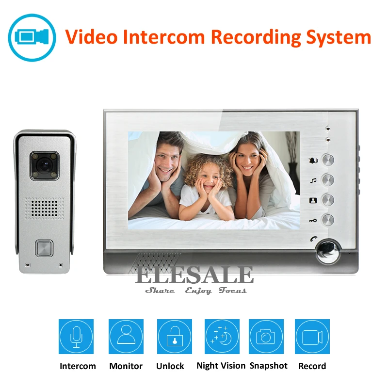 

7" Video Intercom Video Door Phone Doorbell System 700TVL Camera Night Vision Recording Photo Taking Support Max 32G