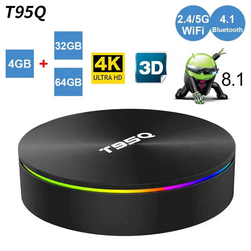 T95Q Smart Tv Box Android 8.1 Amlogic S905X2 Quad Core 4GB+32GB/4GB+64GB 2.4G&5GHz Dual Wifi BT4.1 1000M H.265 4K Media Player
T95Q Smart Tv Box Android 8.1 Amlogic S905X2 Quad Core 4GB+32GB/4GB+64GB 2.4G&5GHz Dual Wifi BT4.1 1000M H.265 4K Media Player
