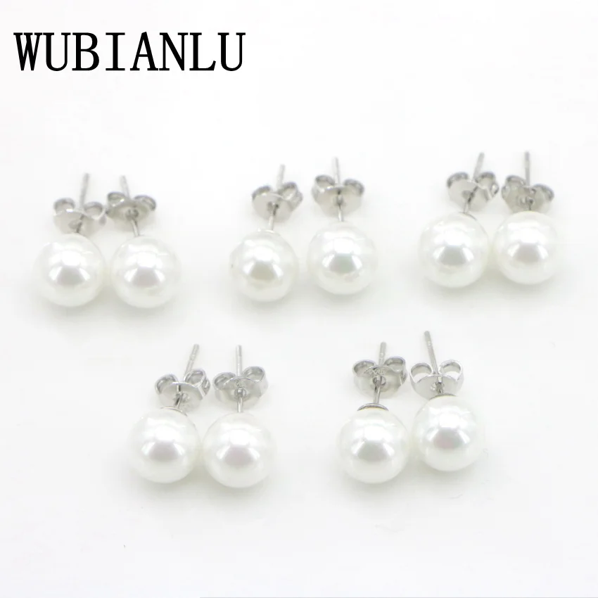 

WUHAINLU New Fashion 5 Set 8mm White Akoya Cultured Shell Pearl Stud Earring For Women Costume Jewelry Design Wholesale Retail