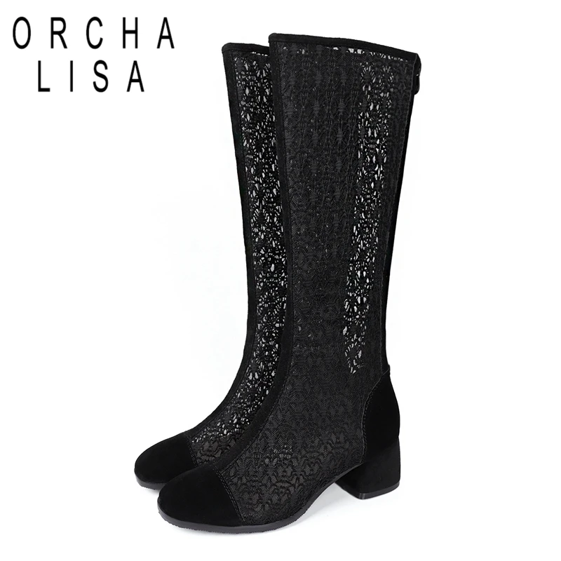 ORCHA LISA Hollow Out Knee High Boots for Women Round Toe Zipper High Heel Summer Solid Black Boots Female Botas Feminina C763
ORCHA LISA Hollow Out Knee High Boots for Women Round Toe Zipper High Heel Summer Solid Black Boots Female Botas Feminina C763