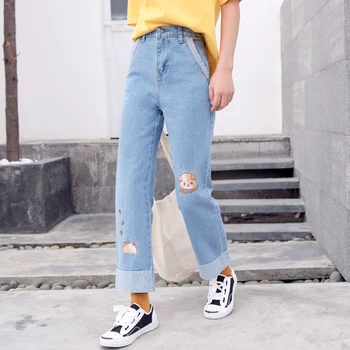Sweet Cute Cartoon Embroidery Girls Denim Jeans Harajuku Cotton High Waist Curled Women Trousers Puppy Denim Student Long Pants
Sweet Cute Cartoon Embroidery Girls Denim Jeans Harajuku Cotton High Waist Curled Women Trousers Puppy Denim Student Long Pants