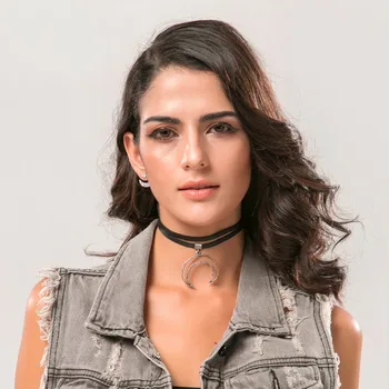 Punk Style Alloy Moon Pendant Cresent Choker Black Leather Choker Necklace 2 Layer Clavicle Collar Necklace for Women MYC05007
Punk Style Alloy Moon Pendant Cresent Choker Black Leather Choker Necklace 2 Layer Clavicle Collar Necklace for Women MYC05007