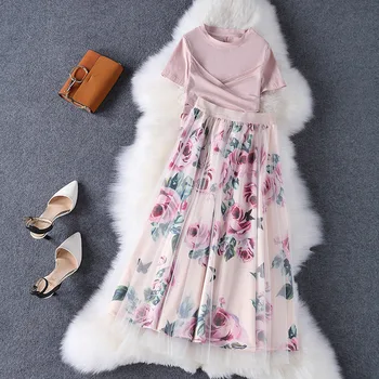 2020 New Fashion Women summer Set Bowknot Irregular Crop Top Cotton T Shirt + Mesh Floral Tulle Long Skirts Suits Two Piece Set
2020 New Fashion Women summer Set Bowknot Irregular Crop Top Cotton T Shirt + Mesh Floral Tulle Long Skirts Suits Two Piece Set