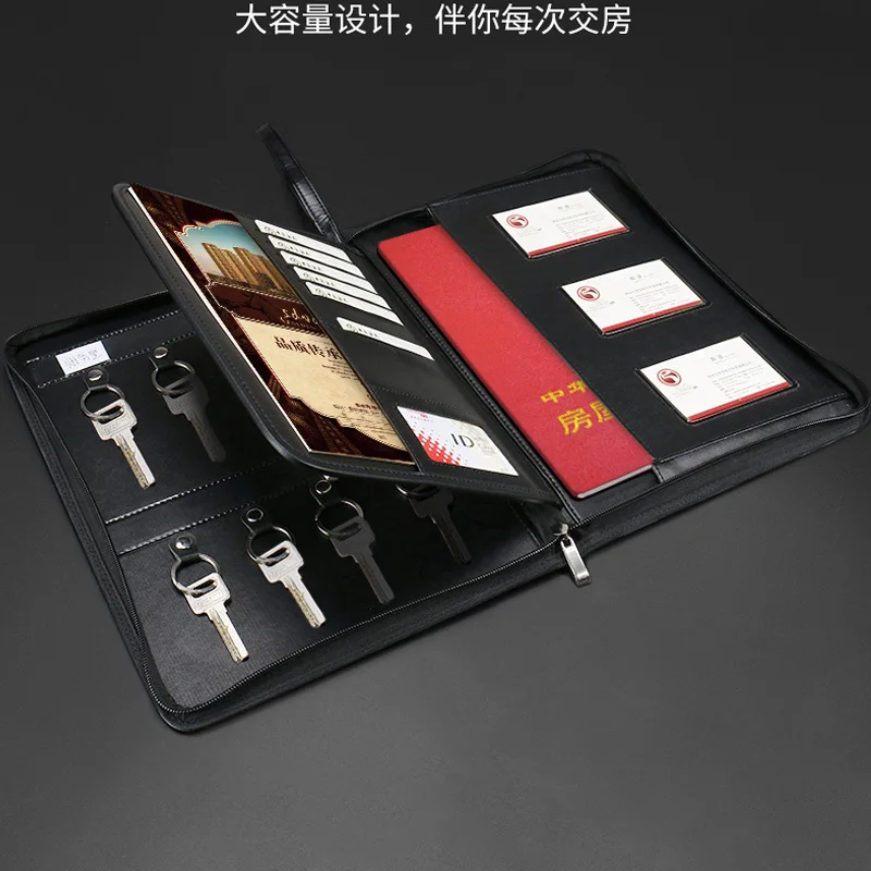 Multifuctional PU leather real estate sales A4 folder padfolio manager bag with zipper key hooks menus card organizer holder
Multifuctional PU leather real estate sales A4 folder padfolio manager bag with zipper key hooks menus card organizer holder