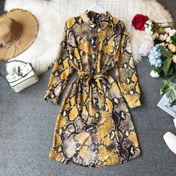 Women's Spring Summer Long Sleeve snake skin Print dress Female A-line leopard print chic shirt Dress TB1234
Women's Spring Summer Long Sleeve snake skin Print dress Female A-line leopard print chic shirt Dress TB1234
