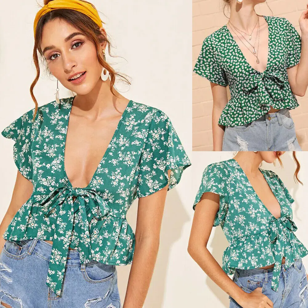 New Women Summer Floral Short Sleeve Low-cut Blouse Crop Top Sexy Loose Beach Style Holiday Sweet Ladies Casual Short Top Blouse
New Women Summer Floral Short Sleeve Low-cut Blouse Crop Top Sexy Loose Beach Style Holiday Sweet Ladies Casual Short Top Blouse