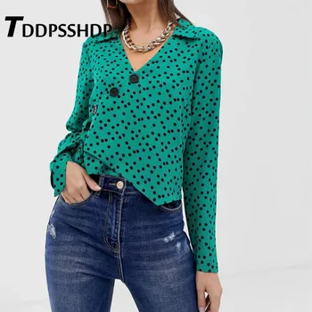 2019 Spring Hit The Market Western Women Blouses Green Polka Dot Long Sleeved Front Horizontal Seam Not Leveled Waist Tab Blusas
2019 Spring Hit The Market Western Women Blouses Green Polka Dot Long Sleeved Front Horizontal Seam Not Leveled Waist Tab Blusas