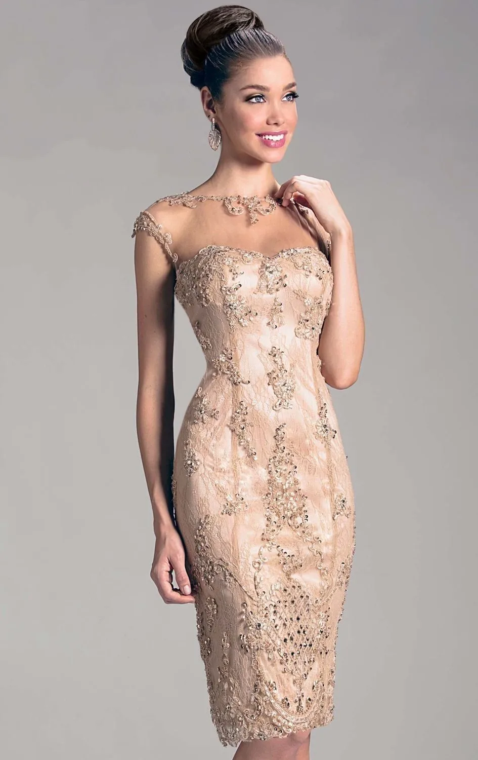 Vestido De Festa 2015 Sheath Keyhole Back Appliqued Short Sleeve short Lace and Satin Evening Dress Mother of the Bride Dress
Vestido De Festa 2015 Sheath Keyhole Back Appliqued Short Sleeve short Lace and Satin Evening Dress Mother of the Bride Dress