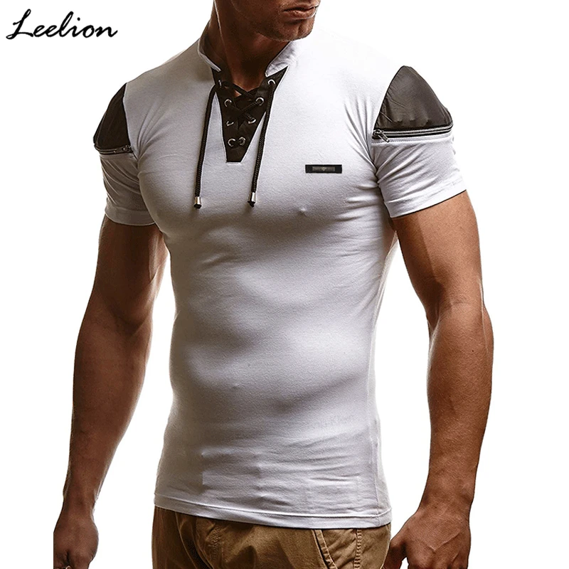 IceLion 2019 Summer Short Sleeve Fitness T Shirt Men Fashion Drawstring Stand Collar Patchwork T-shirt Solid Slim Fit Tshirt
IceLion 2019 Summer Short Sleeve Fitness T Shirt Men Fashion Drawstring Stand Collar Patchwork T-shirt Solid Slim Fit Tshirt