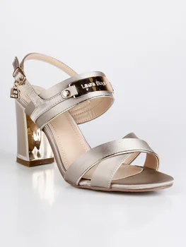 Wide effect satin sandals high-heeled-beige
