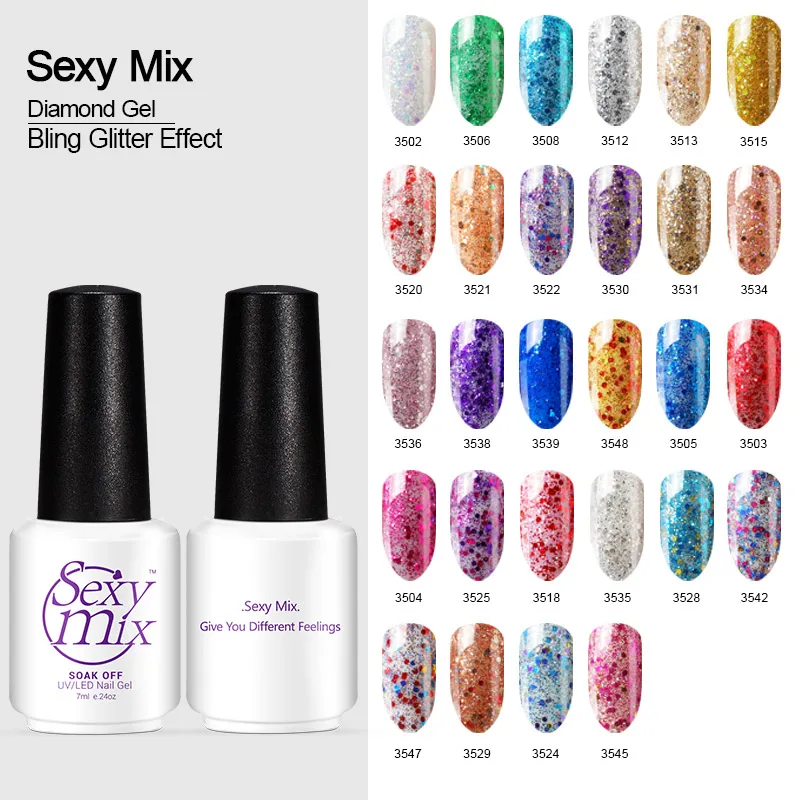 Sexymix Bling Glitter Effect Diamond Nail Gel Polish 28 Color Soak Off UV Gel Varnishes with Sequins Long Lasting Manicure Glue
Sexymix Bling Glitter Effect Diamond Nail Gel Polish 28 Color Soak Off UV Gel Varnishes with Sequins Long Lasting Manicure Glue
