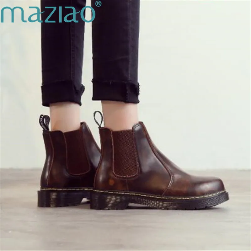 

New Hot Style Fashion Women Boots Round Head Thick Bottom Pu Leather Water Proof Woman Martin Boots MAZIAO