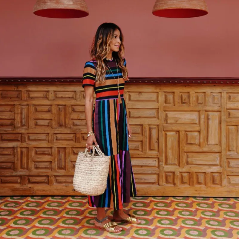 Short Sleeve O-Neck Plus Size Long Maxi Dress Women Striped Rainbow Print Boho Bohemian Beach Dress Sexy Club Party Dresses
Short Sleeve O-Neck Plus Size Long Maxi Dress Women Striped Rainbow Print Boho Bohemian Beach Dress Sexy Club Party Dresses