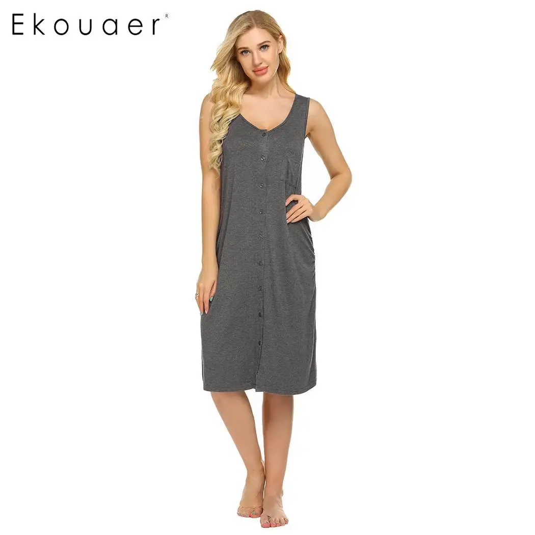 Ekouaer Lingerie Nightgown Women Sleepwear Dress V-Neck Sleeveless Solid Button Closure Lose Nightdress Summer Dress Home Wear
Ekouaer Lingerie Nightgown Women Sleepwear Dress V-Neck Sleeveless Solid Button Closure Lose Nightdress Summer Dress Home Wear