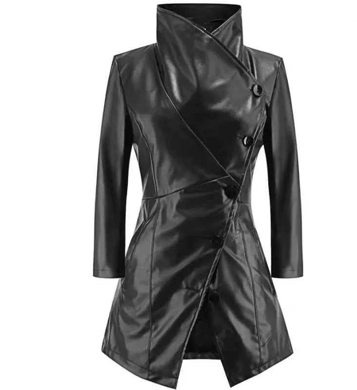 Women Medium long sleeves Coat autumn winter large lapel leather Temperament Buttons PU jacket Dropshipping
Women Medium long sleeves Coat autumn winter large lapel leather Temperament Buttons PU jacket Dropshipping