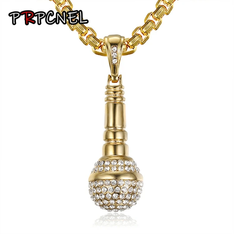 Хип-хоп серебряный золотой цвет Iced Out Bling кулон микрофон Ожерелье Циркон для