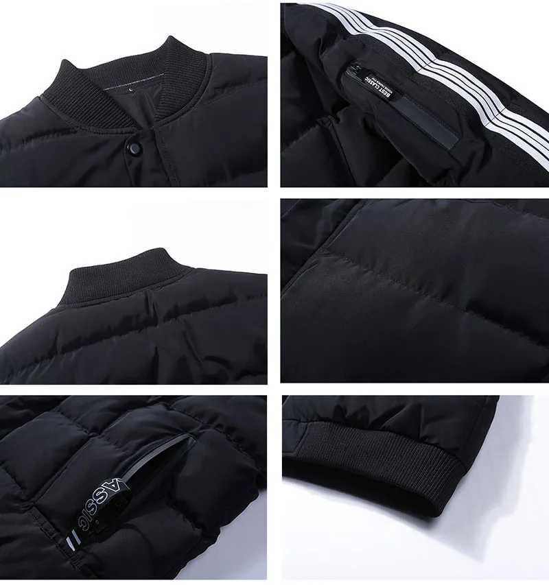 Aolamegs Down Jacket Men Solid Striped Thick Winter Jacket Men Plus Size Stand Collar Parkas Casual Windproof Coat Mens Brand (2)