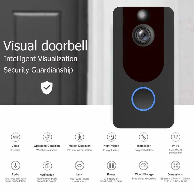 Smart Wireless Wifi Video Doorbell Intercom 1080P Phone Call Door Bell Camera Infrared Remote Record Home Security Monitoring
Smart Wireless Wifi Video Doorbell Intercom 1080P Phone Call Door Bell Camera Infrared Remote Record Home Security Monitoring