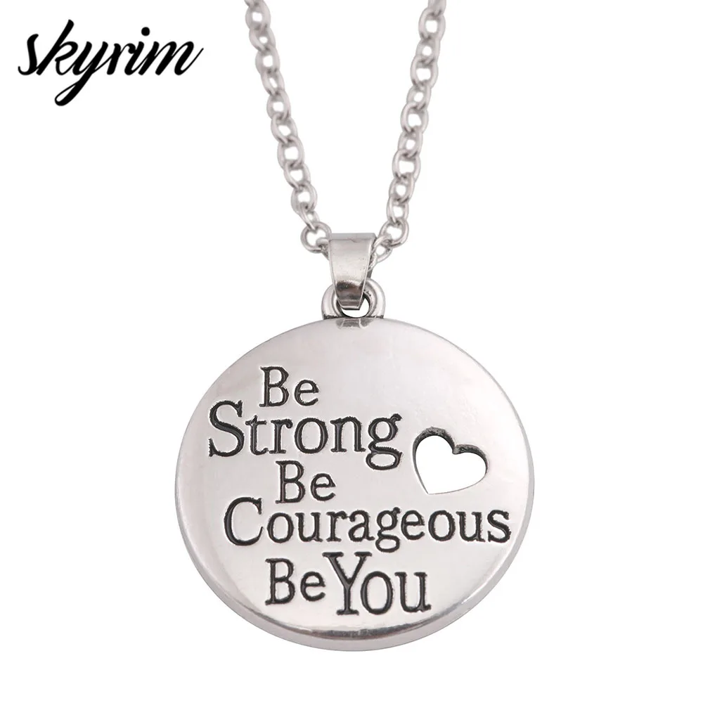 Skyrim Inspirational Pendant Necklace with Be Strong Be Courageous Be You Words Fashion Jewelry for Women Hollow Heart Necklaces
Skyrim Inspirational Pendant Necklace with Be Strong Be Courageous Be You Words Fashion Jewelry for Women Hollow Heart Necklaces