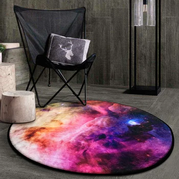 

3D Earth/Cosmic Outer Space Stars/Starry Sky Soft Thicken Coral Velvet Rug Round Anti-slip Area Rug and Carpet for Living Room