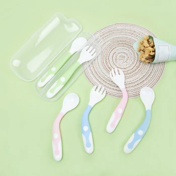 2pcs/lot Baby Spoon Safety Feeding Flatware Fork Children Curved Handle Easy Grip Elbow Training Kit Feeder Utensils Tableware
2pcs/lot Baby Spoon Safety Feeding Flatware Fork Children Curved Handle Easy Grip Elbow Training Kit Feeder Utensils Tableware