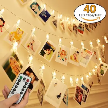 8 Modes Remote Control 40LED Photo Clip Led String Fairy Light With Battery Box Warm White For Christmas Wedding Home Decoration
8 Modes Remote Control 40LED Photo Clip Led String Fairy Light With Battery Box Warm White For Christmas Wedding Home Decoration