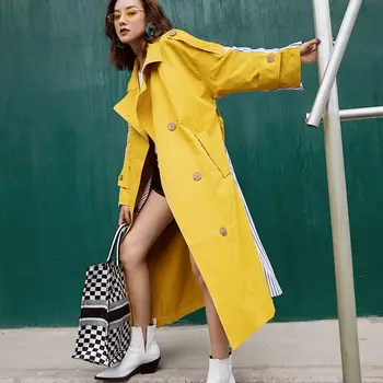 2020 New fashion Spring Autumn Streetwear Windbreaker Female Long Coat Striped Stitching Yellow Casual Trench Coat Mujer FY23
2020 New fashion Spring Autumn Streetwear Windbreaker Female Long Coat Striped Stitching Yellow Casual Trench Coat Mujer FY23