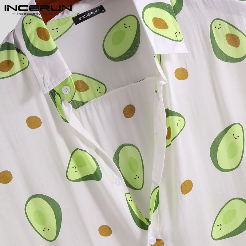 INCERUN New Fashion Summer Hawaiian Men Shirt Avocado Print Lapel 2019 Streetwear Casual Holiday Personality Camisa Masculina7
