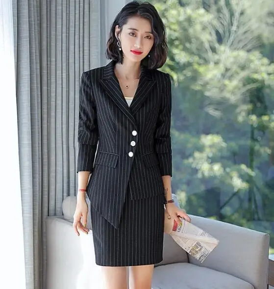 Winter Thick Long Sleeve Striped Buttons elegant Women Skirt suit Fashion Business work Ladies office clothes Plus size Pockets
Winter Thick Long Sleeve Striped Buttons elegant Women Skirt suit Fashion Business work Ladies office clothes Plus size Pockets