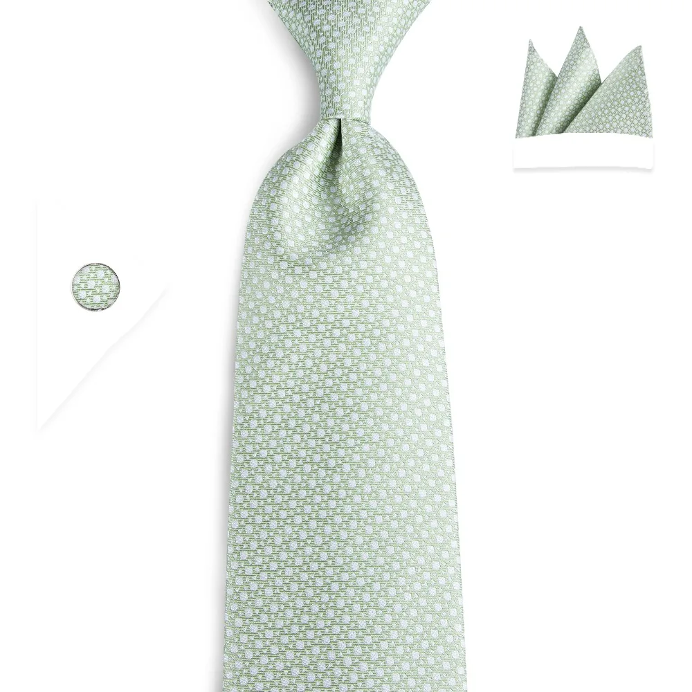 

DiBanGu Green Polyester Necktie Handkerchief Cufflinks Sets For Men Men's Wedding Jacquard Tie Hanky Cuff Links Set SJT-7153