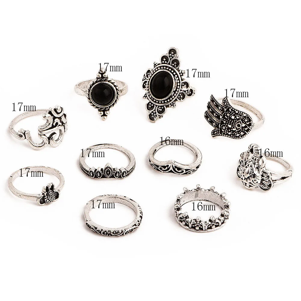 Women 'S 10 PCs Rings Set Vintage All Match Rings Set Bohemian Wind Vintage Female Elephant Palm Hollow Carved black Stone Joint
Women 'S 10 PCs Rings Set Vintage All Match Rings Set Bohemian Wind Vintage Female Elephant Palm Hollow Carved black Stone Joint