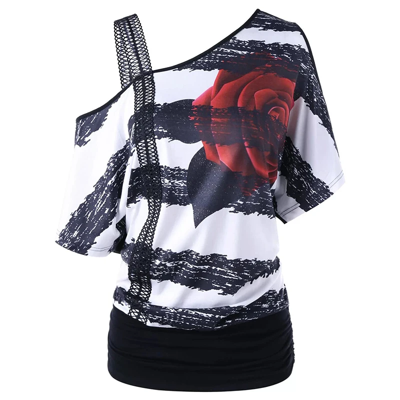 Summer T-Shirts Women Rose Printed Tee Tops Shirts One Shoulder Short Sleeves Casual T Shirts WS5804R
Summer T-Shirts Women Rose Printed Tee Tops Shirts One Shoulder Short Sleeves Casual T Shirts WS5804R